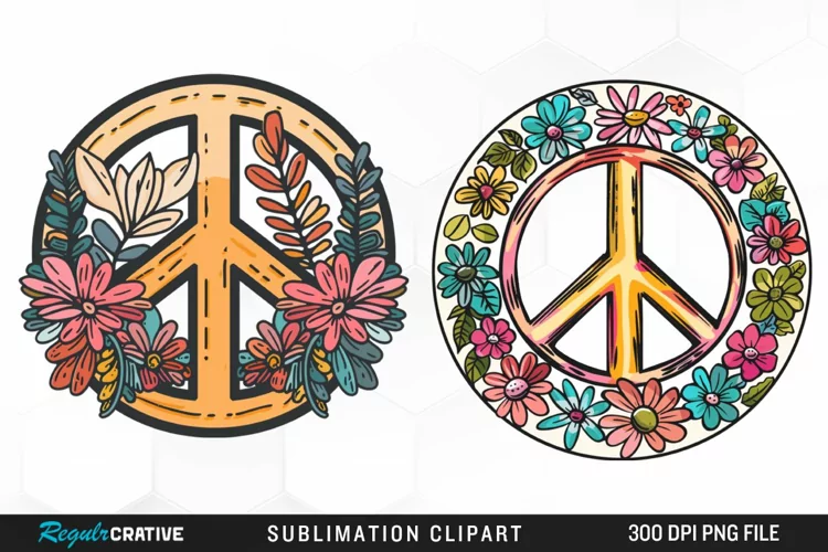 Retro Peace Sign Watercolor Clipart