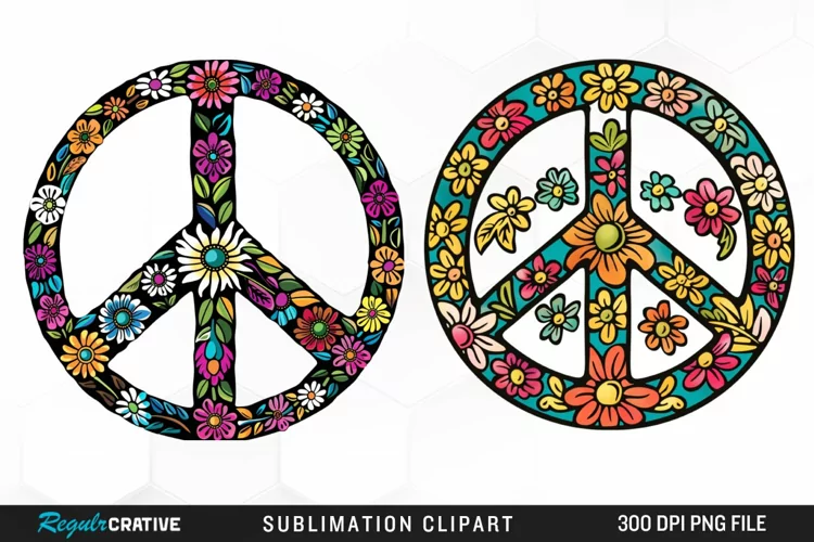 Retro Peace Sign Watercolor Clipart