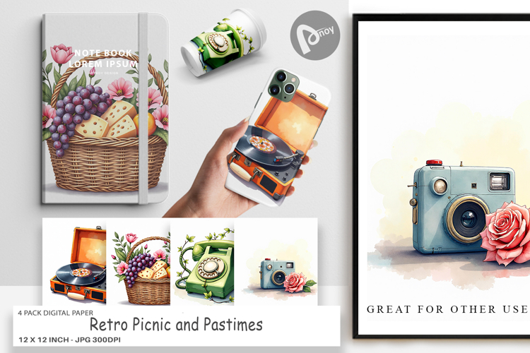 Retro Picnic & Pastimes Digital Paper