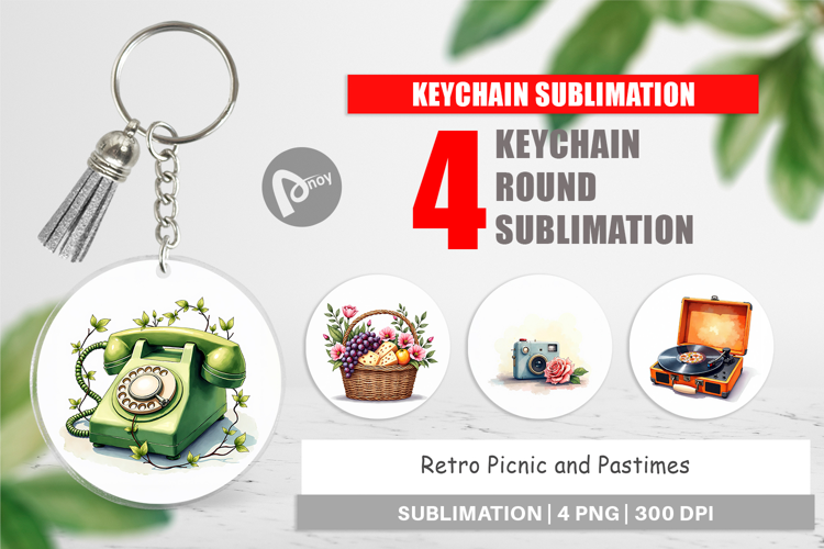 Retro Picnic & Pastimes Keychain