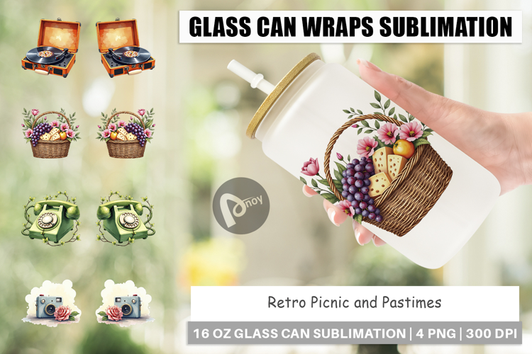 Retro Picnic & Pastimes Glass Can