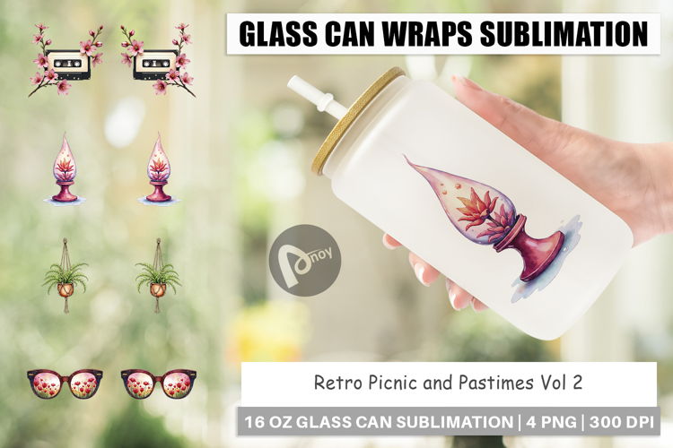 Retro Picnic & Pastimes Glass Can