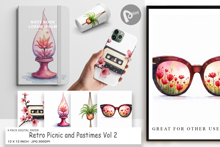 Retro Picnic & Pastimes Digital Paper