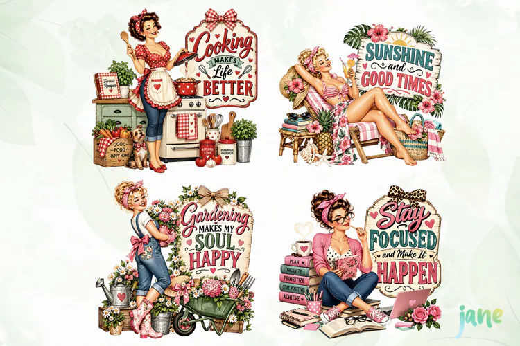 Retro Pin Up Housewife PNG