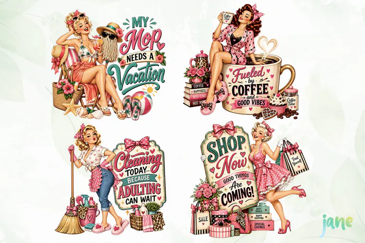 Retro Pin Up Housewife PNG