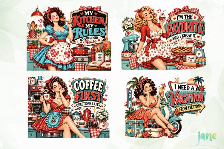 Retro Pin Up Housewife PNG example image 1