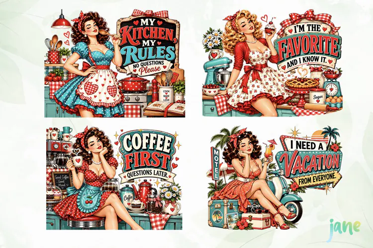 Retro Pin Up Housewife PNG