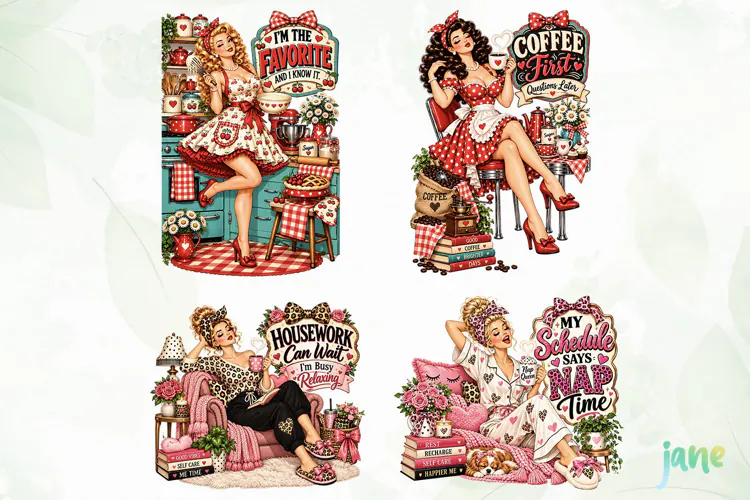 Retro Pin Up Housewife PNG