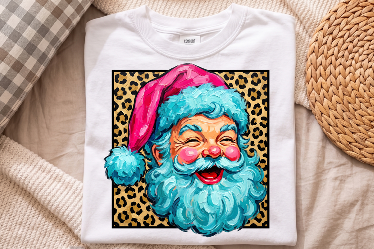 Retro Pink Santa Claus Leopard Print PNG, Print Sublimation