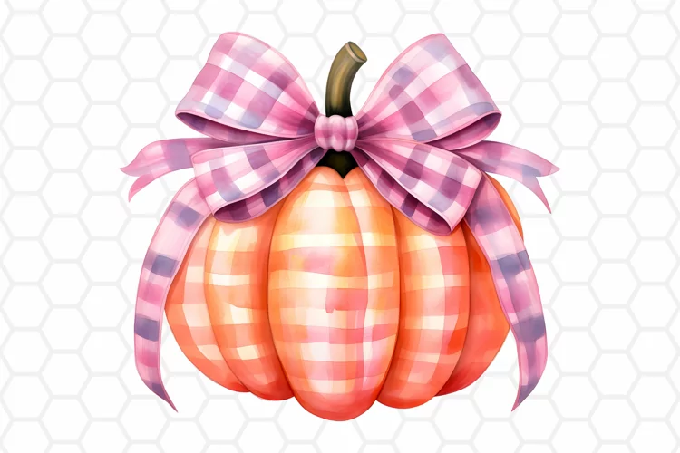 Retro Pink Watercolor Fall Pumpkin Clipart, Sublimation PNG