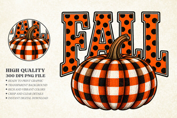 Retro Plaid Pumpkin Fall Design PNG, Plaid Pumpkin Design example image 1