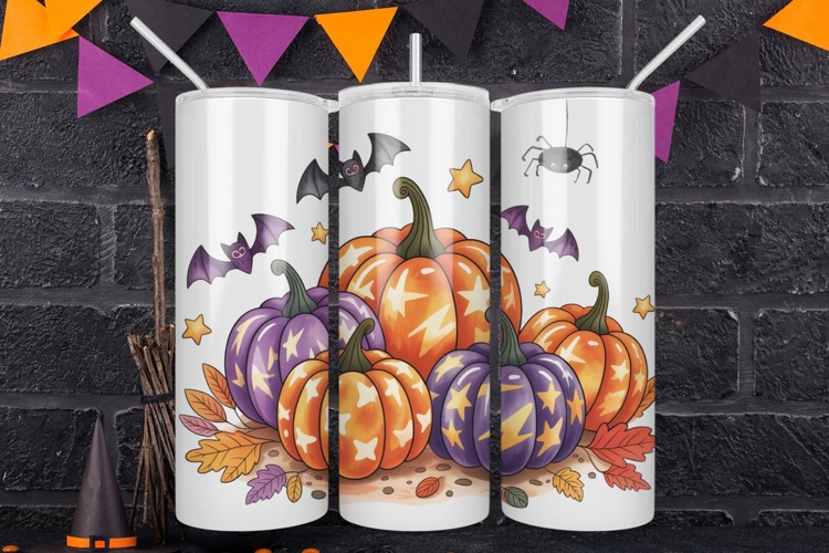 Psychedelic Halloween Pumpkin Tumbler Wrap Retro Design