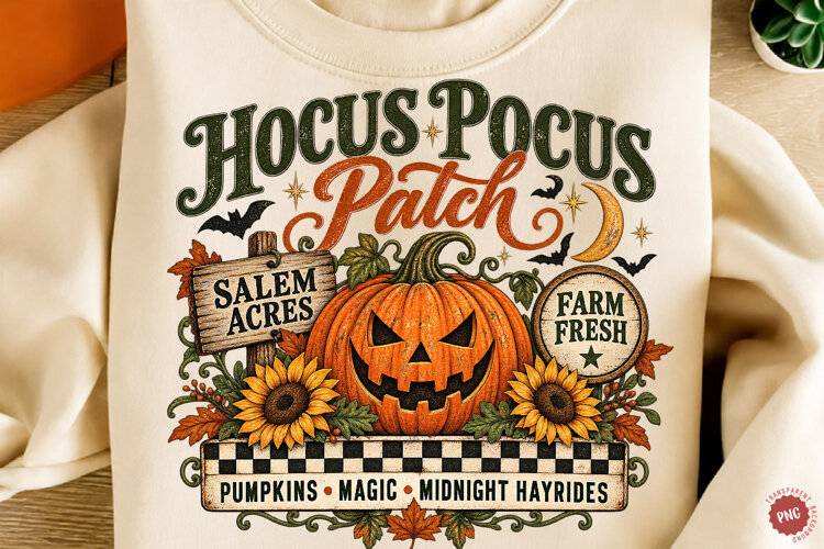 Retro Pumpkin Halloween Hocus Pocus PNG example image 1