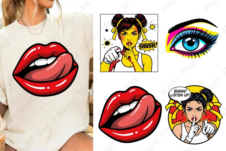Retro Red Lips Pop Art Graphic PNG Sublimation Design