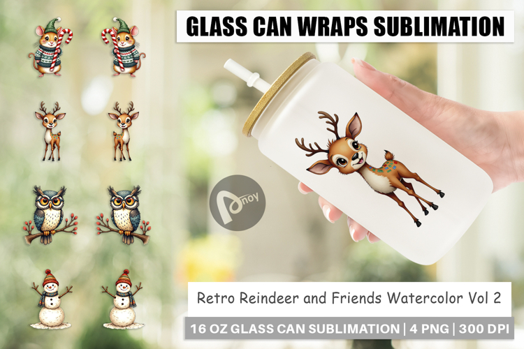 Reindeer and Friends Glass Can