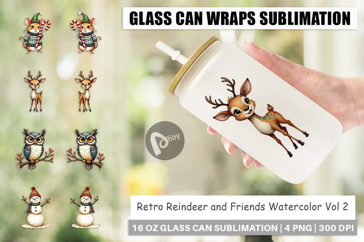 Reindeer and Friends Glass Can
