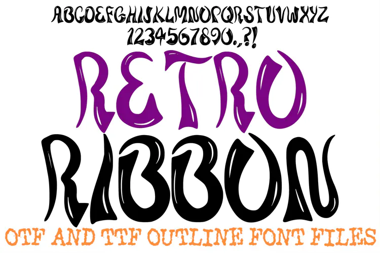 Retro Ribbon ABC Font Hand Drawn Letters Alphabet OTF TTF