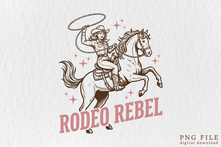 Retro Rodeo Rebel Cowgirl Lasso PNG