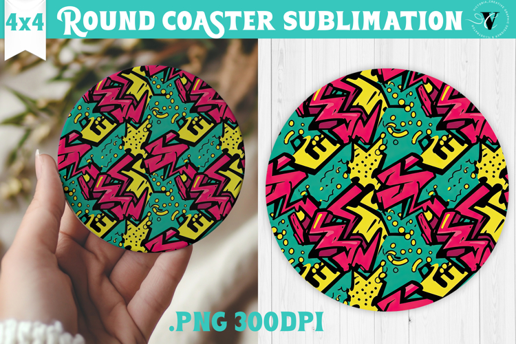Vintage vibe Round Coaster | 90s graffiti style and neon