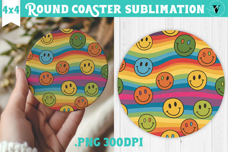Vintage vibe Round Coaster | Retro psychedelic pattern example image 1