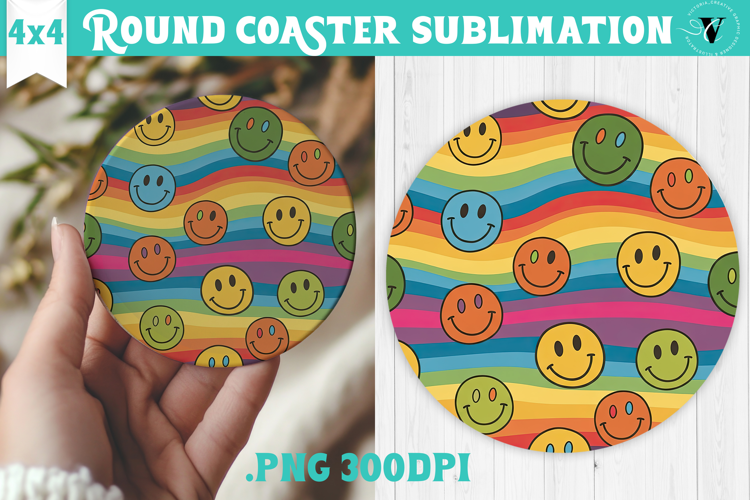 Vintage vibe Round Coaster | Retro psychedelic pattern
