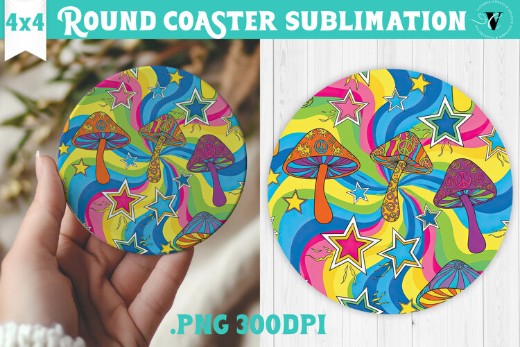 Vintage vibe Round Coaster | Retro psychedelic pattern example image 1