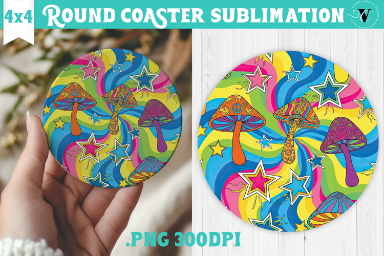 Vintage vibe Round Coaster | Retro psychedelic pattern