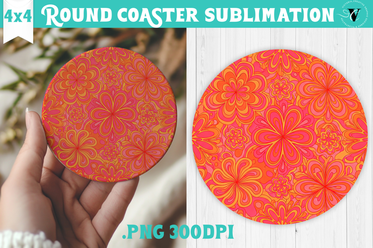 Vintage vibe Round Coaster | Retro psychedelic pattern