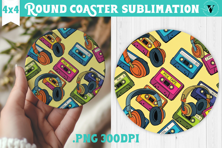 Vintage vibe Round Coaster | Retro psychedelic pattern