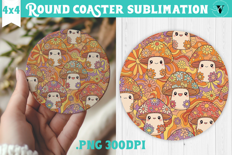 Vintage vibe Round Coaster | Retro psychedelic pattern