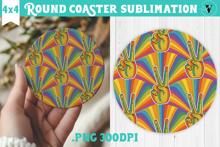 Vintage vibe Round Coaster | Retro psychedelic pattern