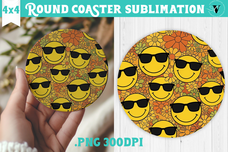 Vintage vibe Round Coaster | Retro psychedelic pattern