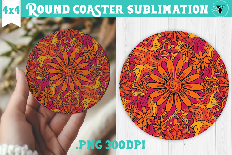 Vintage vibe Round Coaster | Retro psychedelic pattern