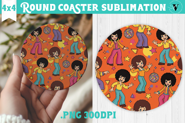 Vintage vibe Round Coaster | Retro psychedelic pattern