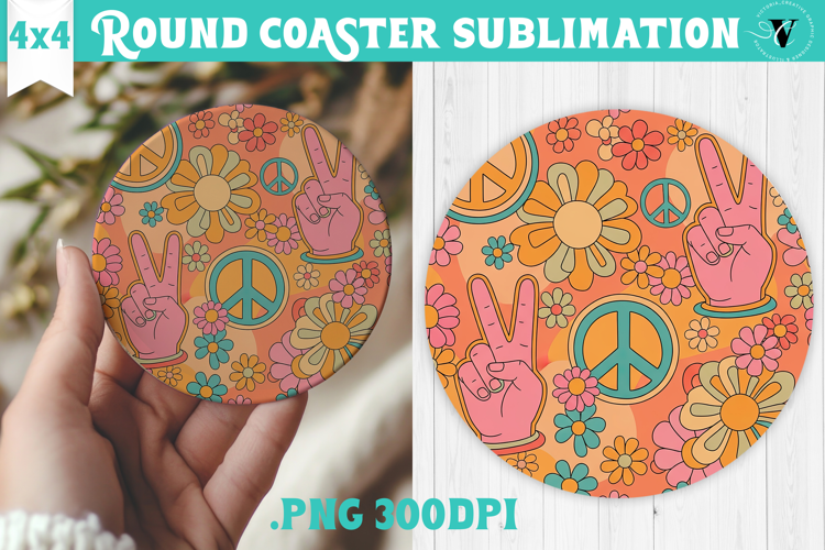 Vintage vibe Round Coaster | Retro psychedelic pattern