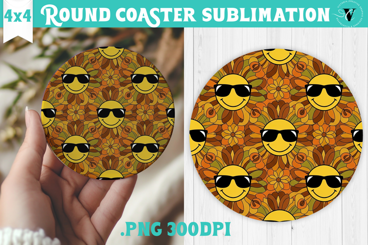 Vintage vibe Round Coaster | Retro psychedelic pattern