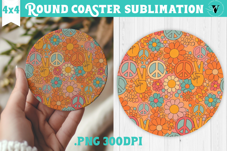 Vintage vibe Round Coaster | Retro psychedelic pattern