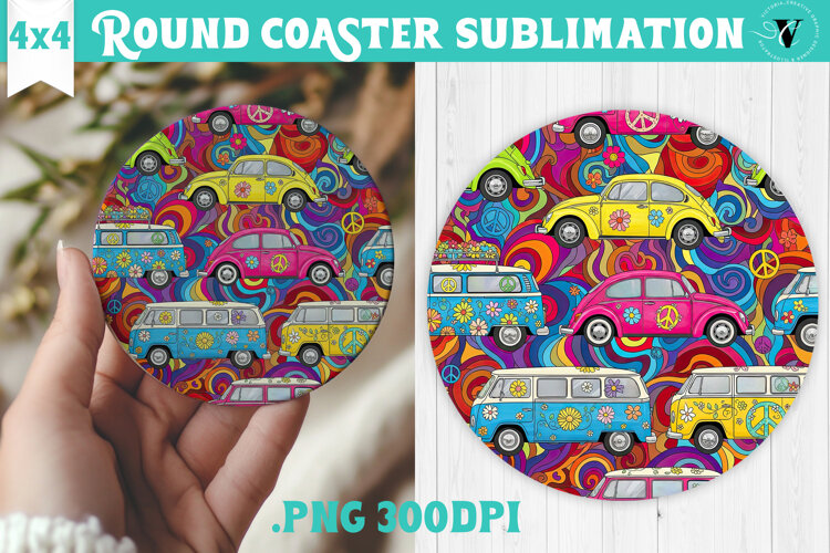 Vintage vibe Round Coaster | Retro psychedelic pattern example image 1