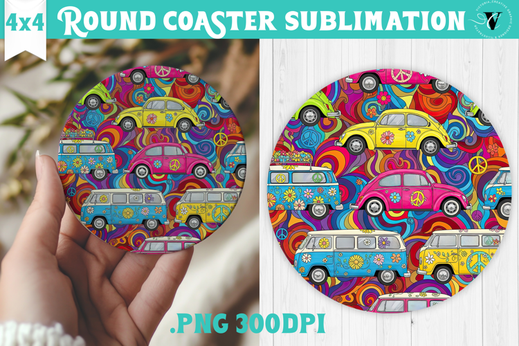 Vintage vibe Round Coaster | Retro psychedelic pattern