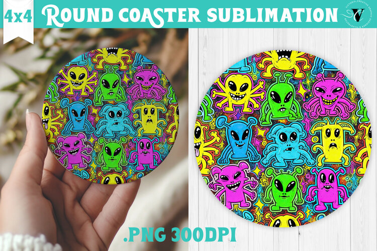 Vintage vibe Round Coaster | 90s graffiti style and neon example image 1