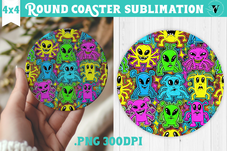 Vintage vibe Round Coaster | 90s graffiti style and neon