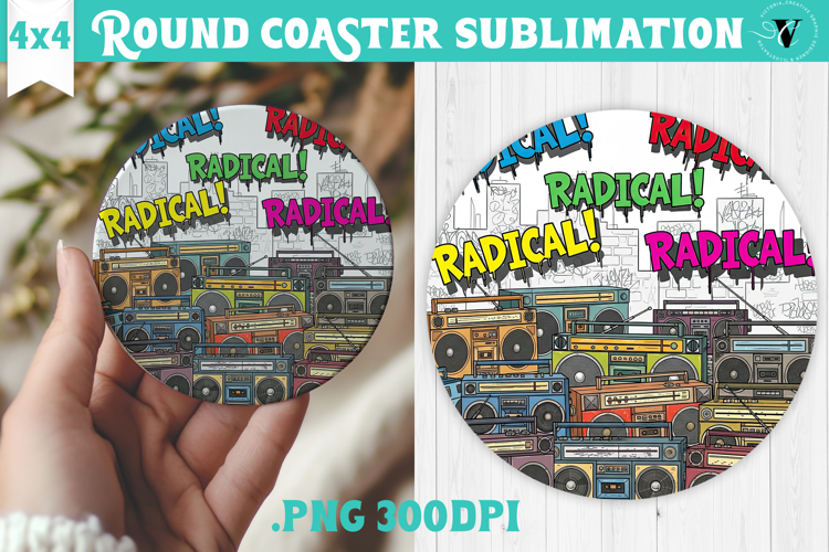 Vintage vibe Round Coaster | 90s graffiti style and neon