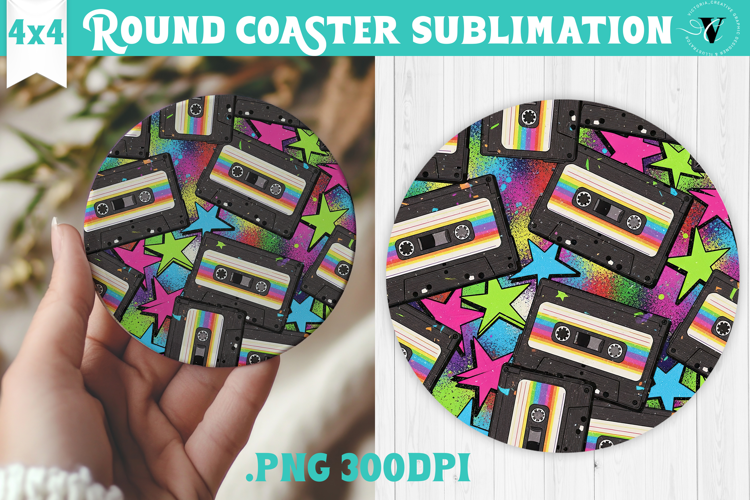 Vintage vibe Round Coaster | 90s graffiti style and neon