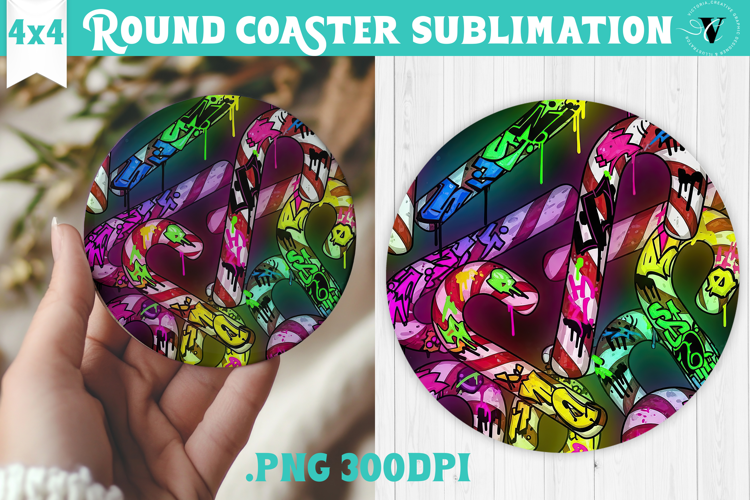 Vintage vibe Round Coaster | 90s graffiti style christmas