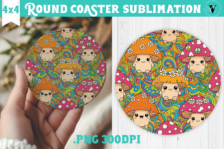 Vintage vibe Round Coaster | Retro psychedelic pattern