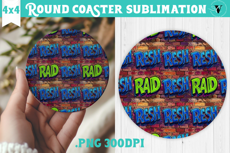 Vintage vibe Round Coaster | 90s graffiti style and neon