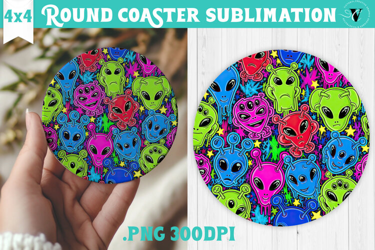 Vintage vibe Round Coaster | 90s graffiti style and neon example image 1
