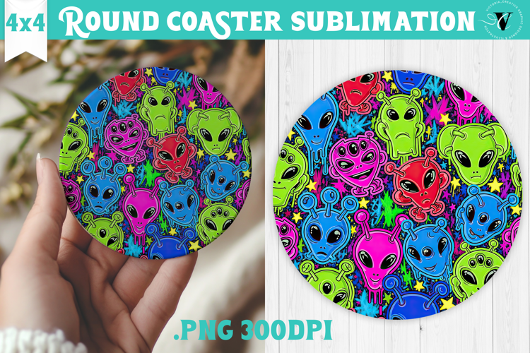 Vintage vibe Round Coaster | 90s graffiti style and neon