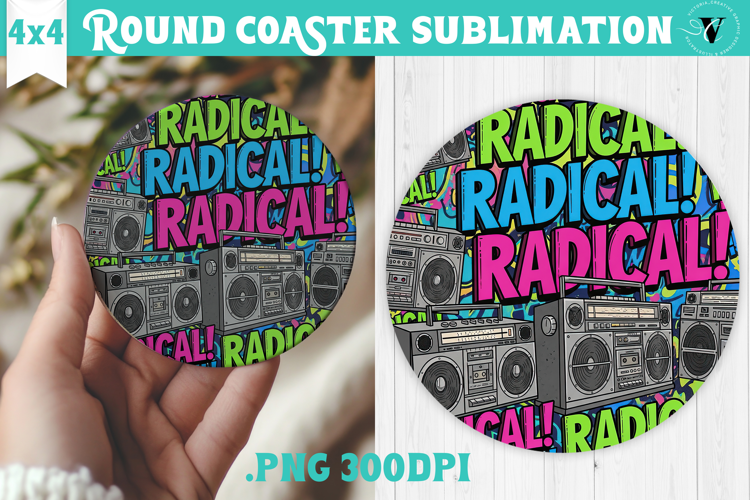 Vintage vibe Round Coaster | 90s graffiti style and neon