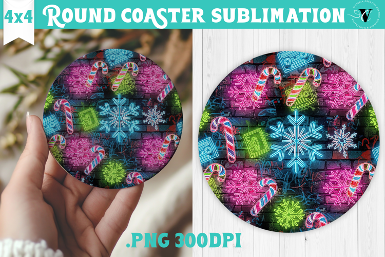 Vintage vibe Round Coaster | 90s graffiti style christmas